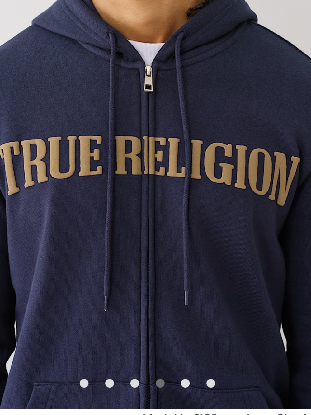 True Religion Navy Zip-Up Hoodie with Gold Logo Size L